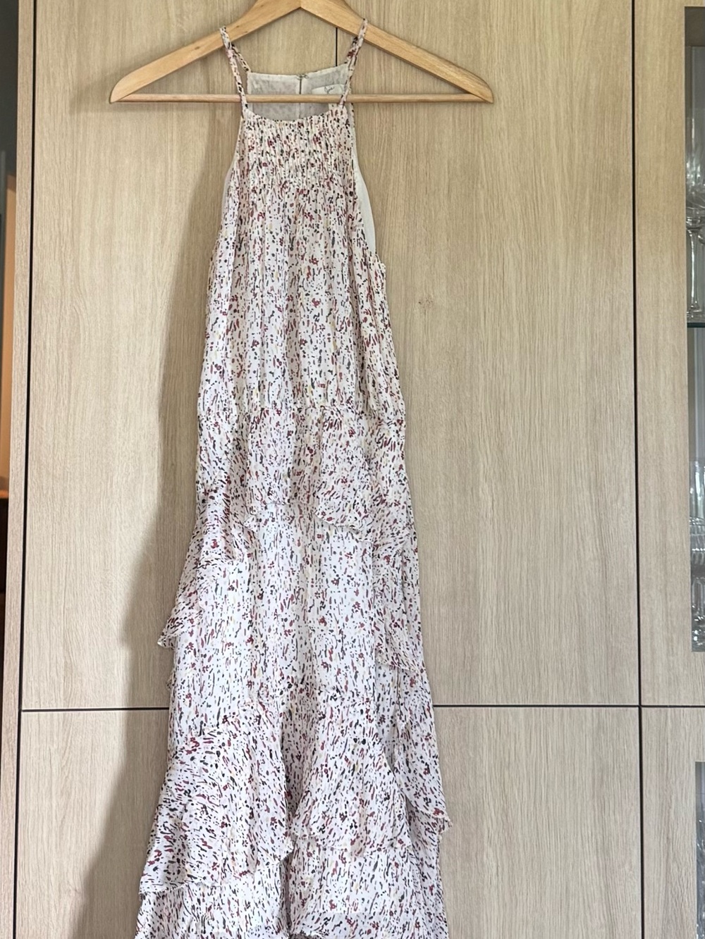 Lightweight Halter Maxi Dress in Cream with Red Speckle Print